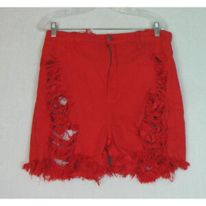 M.A.P. Women's Distressed Destored Red Shorts Stretch High‎ Rise Size 2XL